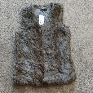 Faux Fur Vest in Gray and Brown